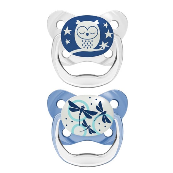 Dr. Brown's Prevent Glow-in-the-Dark Pacifier Stage 1 0-6m 2 copë - Transparente-Blu