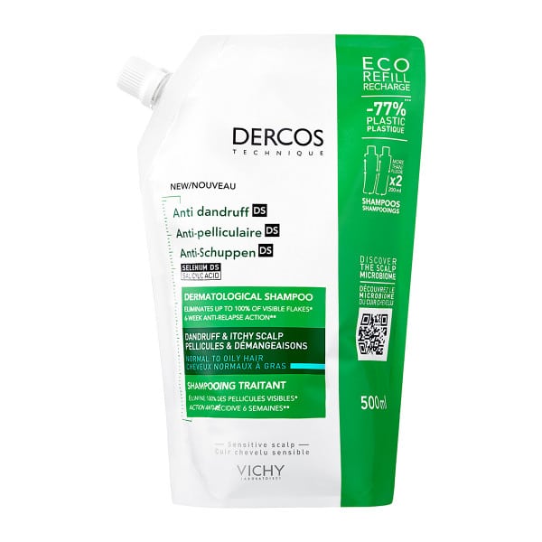 Vichy Dercos Anti Dandruff DS Dermatological Shampoo Normal to Oily Hair Eco Refill 500 ml