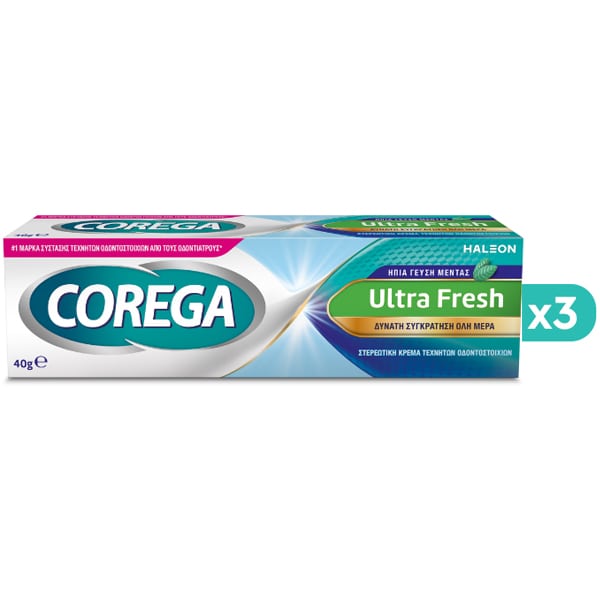 3x Corega Ultra Fresh Denture Adhesive Cream Mint Flavor 3x40g