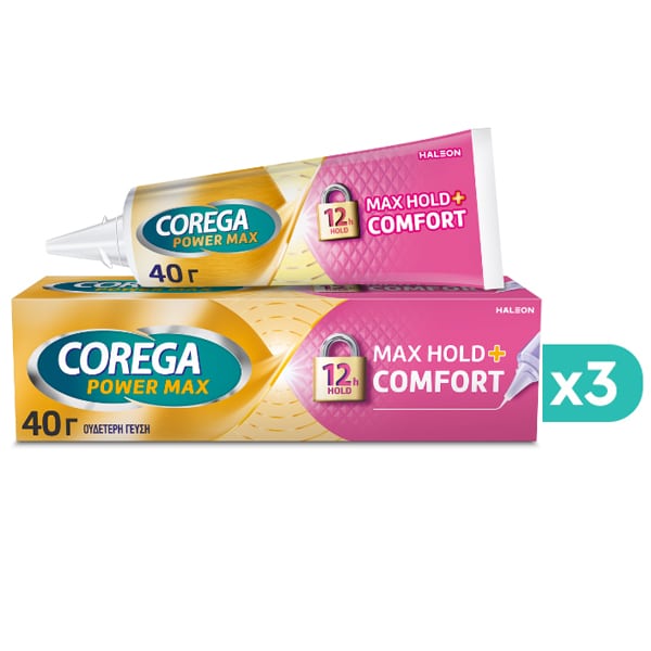 3x Corega Max Hold+Comfort Denture Adhesive Cream 3x40g