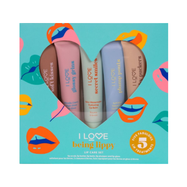 I Love Being Lippy Lip Care Set with Lip Scrub, Lip Butter, Lip Balm, Lip Plumper & Lip Gloss, 5x15ml 1 set