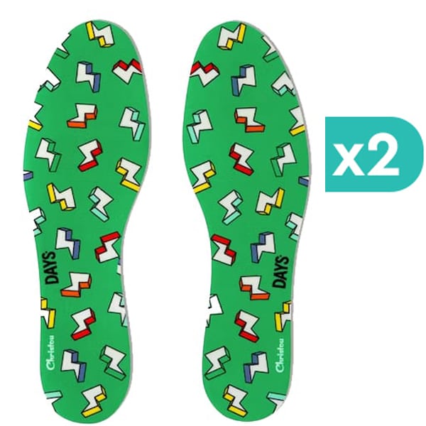 2x Christou Deodorizing Insoles Days Kids Fresh Thunderbolts Green No.23-29 2x1 palë
