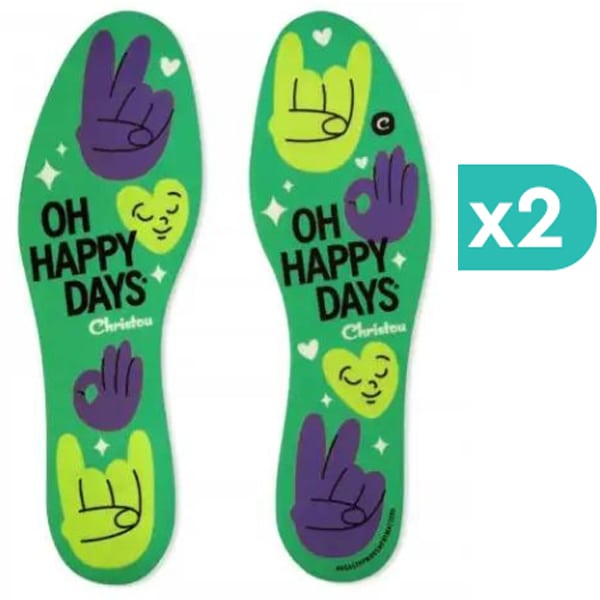 2x Christou Deodorizing Insoles Fresh Oh Happy Days Kids Green No.30-37 2x1 palë