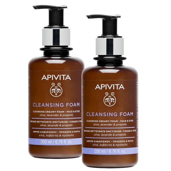 2x Apivita Cleansing Creamy Foam Face & Eyes with Olive, Lavender & Propolis 2x200ml
