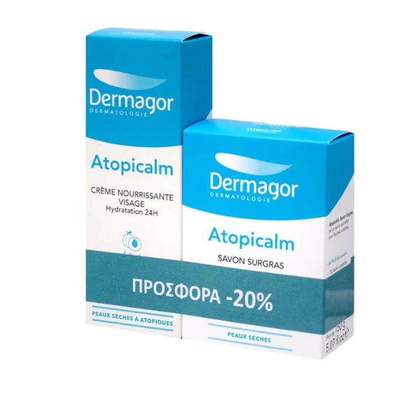 Dermagor Promo (-20%) Atopicalm Nourishing Face Cream, 40ml & Ultra-Rich Soap Dry Skin, 150g 1 set