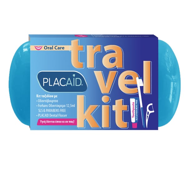 Plac Aid Travel Kit with Toothbrush, 1pc, Forhans Toothpaste, 12.5ml & Dental Floss with Handle, 1pc 1 set - blu