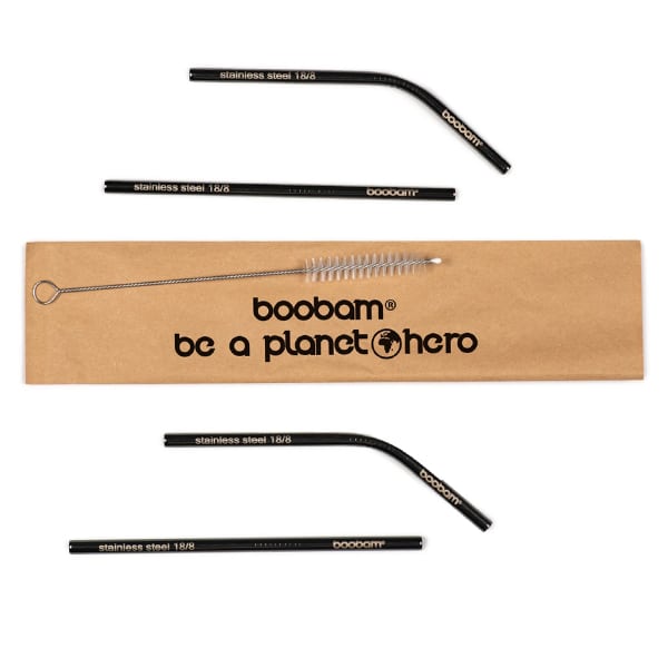 Boobam Straw Short Metal, 4pcs & Brush Cleaner, 1pc 1 set - Titanium i Zi