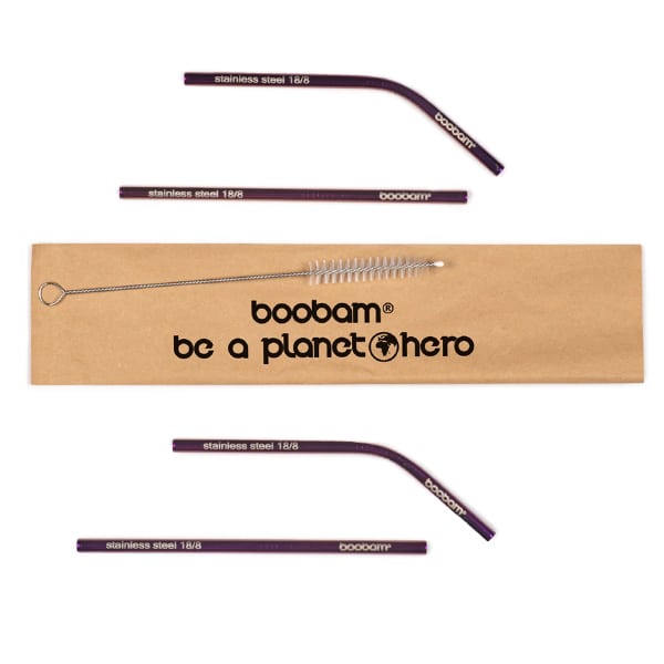 Boobam Straw Short Metal, 4pcs & Brush Cleaner, 1pc 1 set - Vjollcë Titaniumi