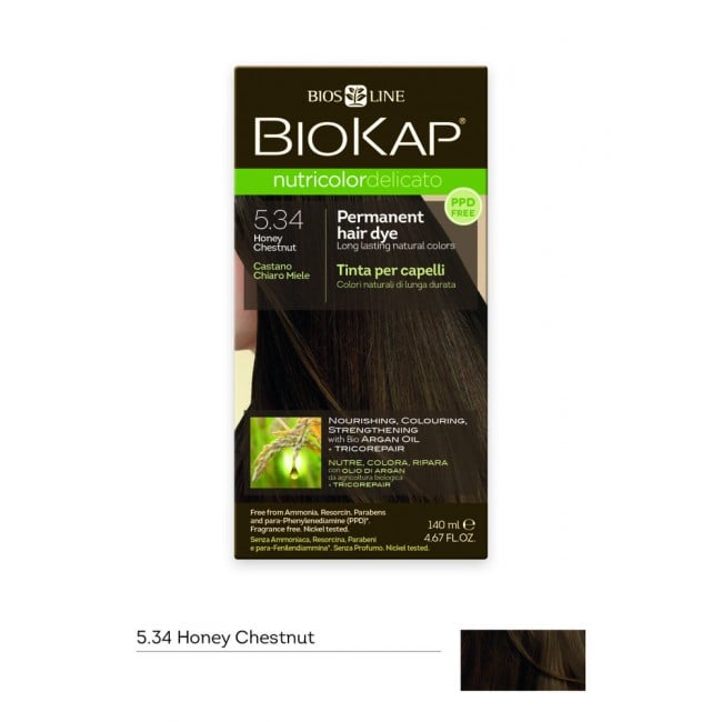 Biokap Nutricolor Delicato No 5.34 Honey Chestnut Permanent Hair Dye 140 ml