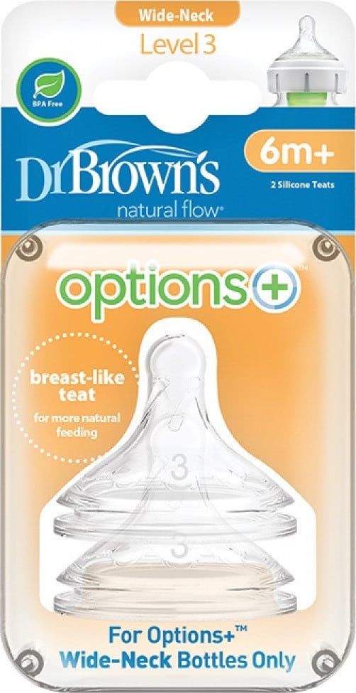 Dr. Brown's Silicone Teat for Wide Neck Bottle 6m+ Level 3 (3201)  2 copë