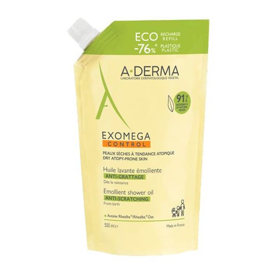 A-Derma Exomega Control Eco Refill Emollient Shower Oil for Dry/Atopy Prone Skin  500 ml
