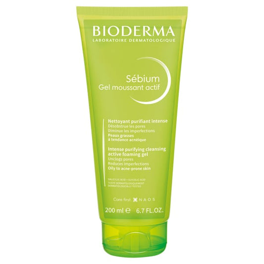 Bioderma Sebium Gel Moussant Actif Intense Purifying Cleansing Active Foaming Gel for Oily to Acne-Prone Skin  200 ml