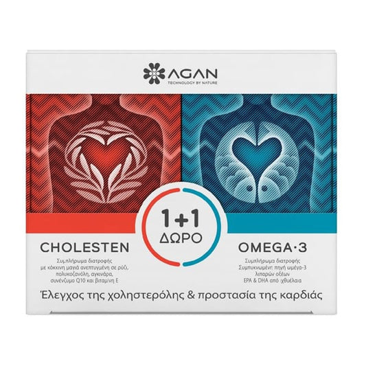 Agan Promo (1+1) Cholesten, 30vcaps & Free Omega-3 1000, 30softgels  1 set