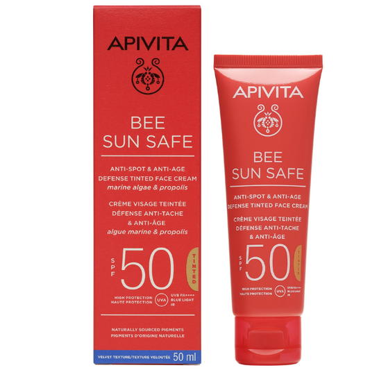 Apivita Bee Sun Safe Anti-Spot & Anti-Age Defense Tinted Face Cream for Light & Medium Skin SPF50  50 ml