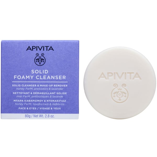 Apivita Cleansing Bar & Make-Up Remover for Face & Eyes with Honey FerM, Prebiotics & Lavender  80g
