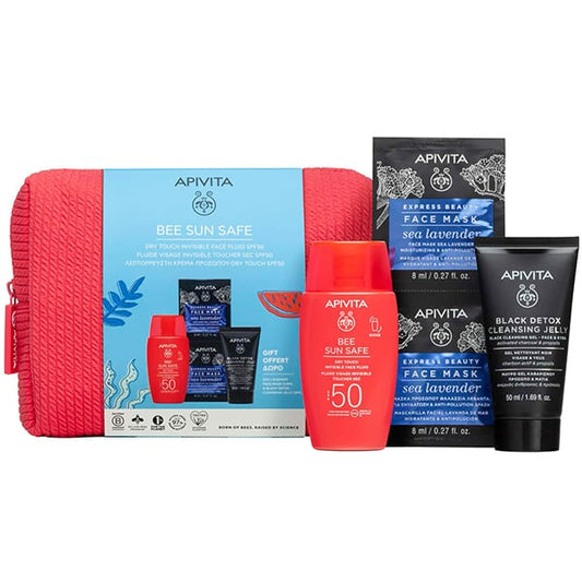 Apivita Promo Bee Sun Safe Dry Touch Invisible Face Fluid SPF50+, 50ml & Black Detox Cleansing Jelly, 50ml & Express Beauty Face Mask Sea Lavender, 2x8ml  1 set