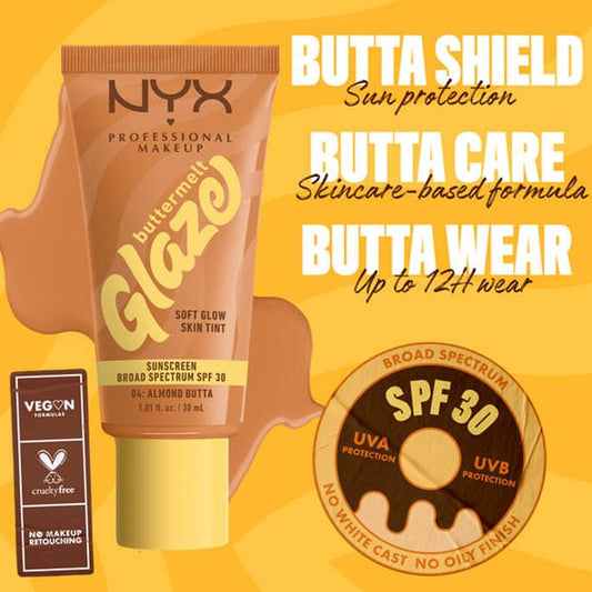 NYX PROFESSIONAL MAKE UP Buttermelt Glaze Soft Glow Skin Tint + SPF/FPS 30  30ml - 04 Bajame