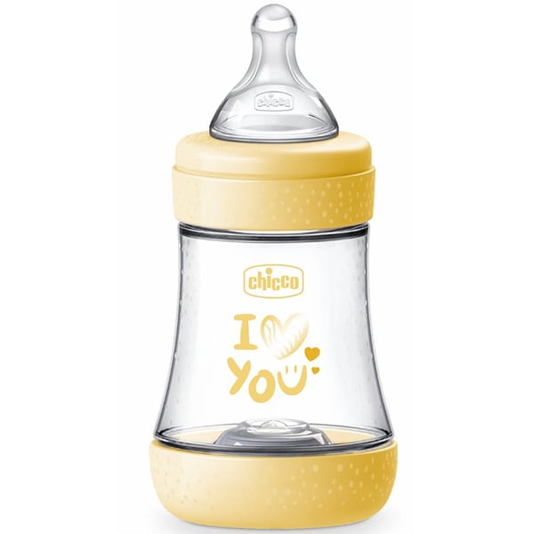 Chicco Perfect 5 Plastic Anti-Colic Bottle with Silicone Nipple for 0+ months  150ml - E verdhë