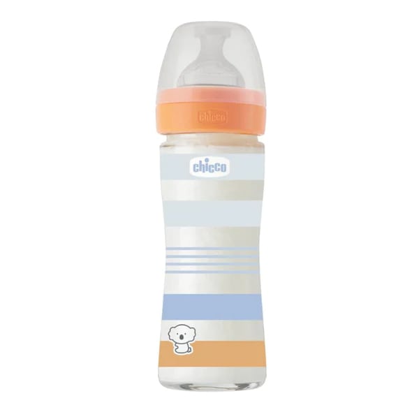 Chicco Well Being Baby Bottle Anti-Colic System Glass 0m+  240ml - Blu e Çelët