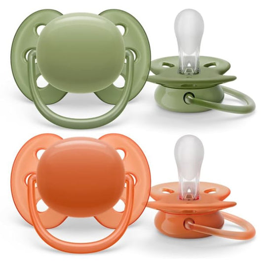 Philips Avent Ultra Soft SCF093 Orthodontic Silicone Pacifier 18m+  2 copë - Jeshile-Portokalli
