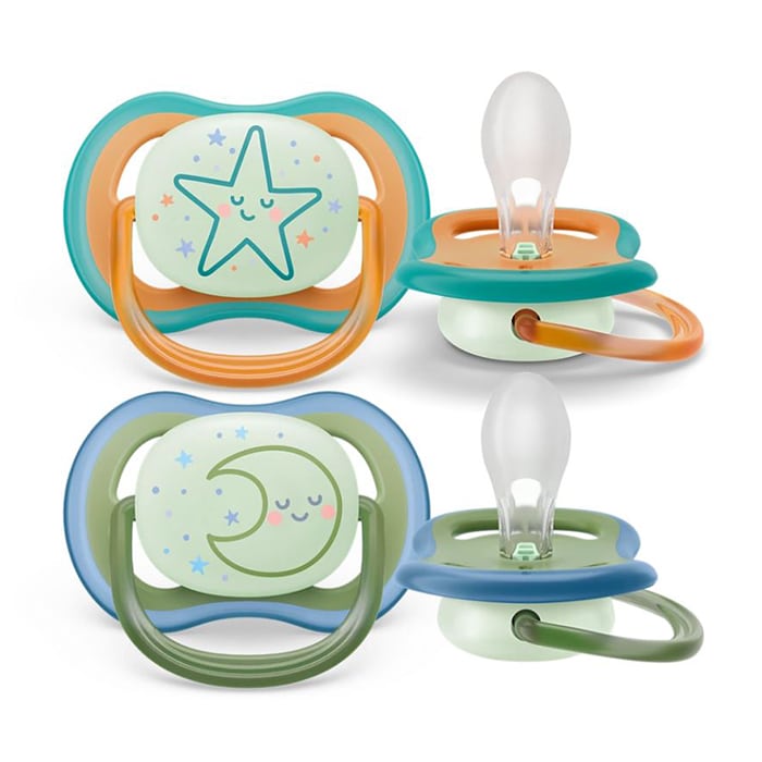 Philips Avent Ultra Air Nighttime Orthodontic Silicone Pacifier 18m+  2 copë - Jeshile-Portokalli